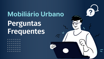 ilustracao de fundo azul com uma pessoa manipulando um computador e a frase perguntas frequentes do lado direito